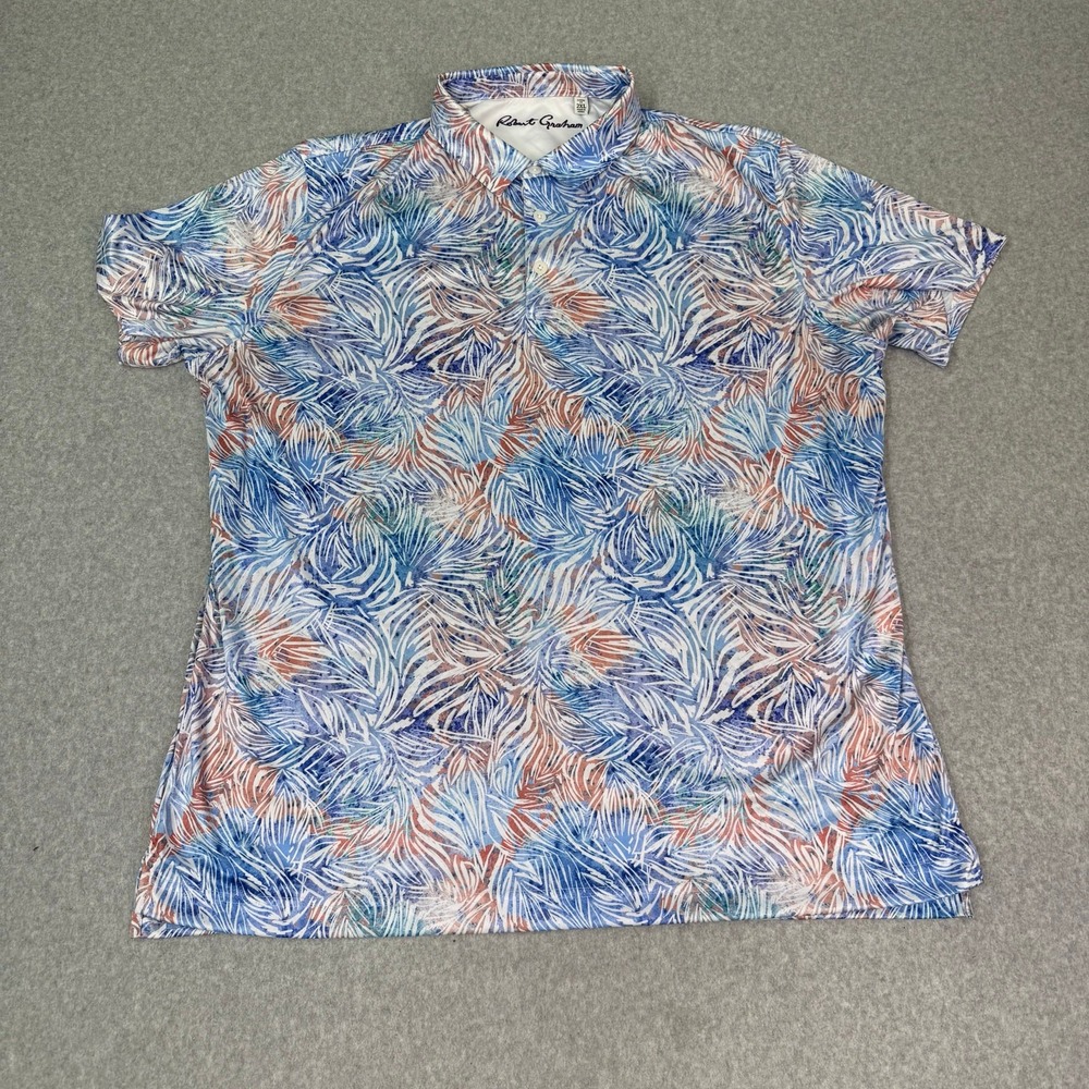 Robert Graham Golf Shirt Men's 2XL Blue White All Over Print Polo